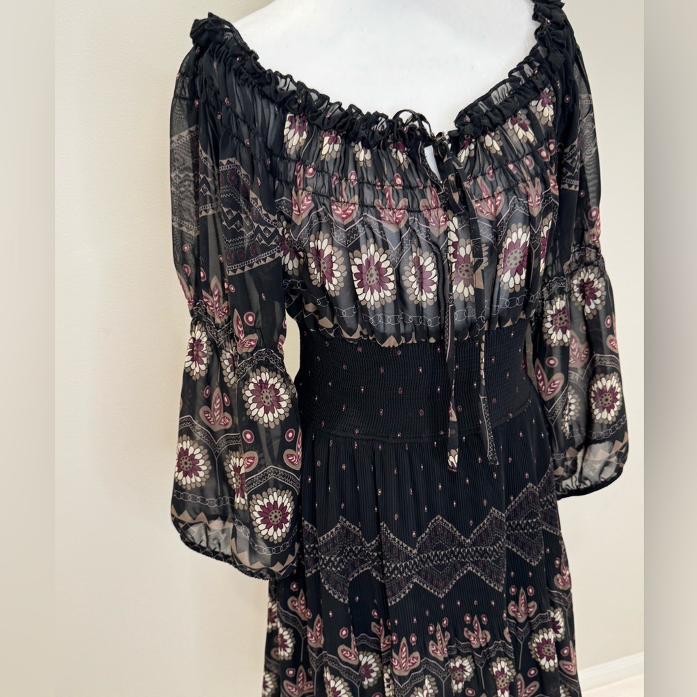 Zara Basic Boho Floral Smocked Dress - Size L - Picture 11 of 15